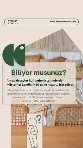 Ahşap detaylarla tasarlanmış iç mekânlar, müşteri konforunu ve mekân sıcaklığını artırır. Zenart Mimarlık tarafından hazırlanan doğal malzeme odaklı tasarım önerisi.