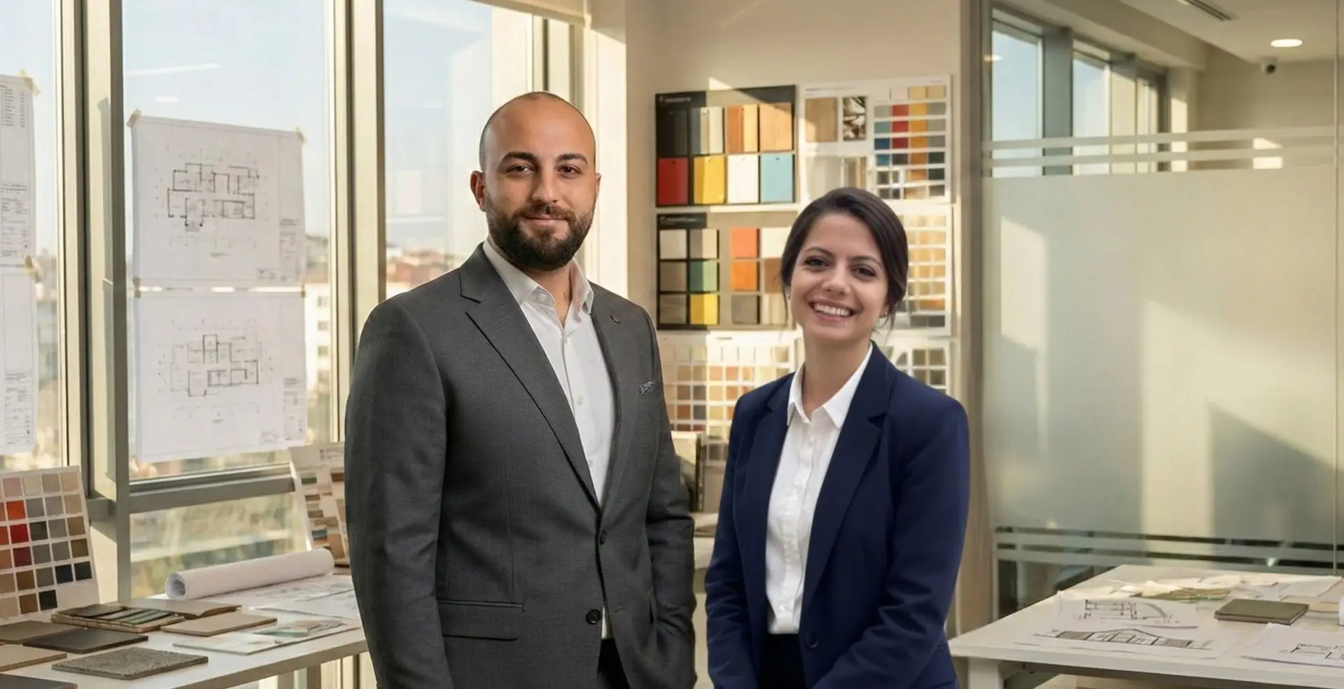 Zenart Mimarlık ekibi ofis ortamında proje incelemesi yaparken çekilmiş profesyonel ekip fotoğrafı