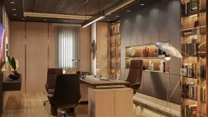 Zenart Mimarlık tarafından tasarlanan modern ofis iç mimarlık render çalışması