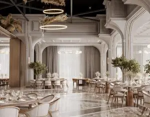Zenart Mimarlık tarafından tasarlanan modern restoran iç mimarlık render çalışması